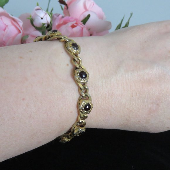Victorian Revival Goldette NY Signed Bracelet - Picture 1 of 9